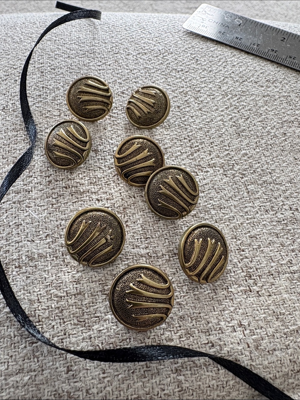 Antique -faux Brass Round Decorative Buttons - Set of 9